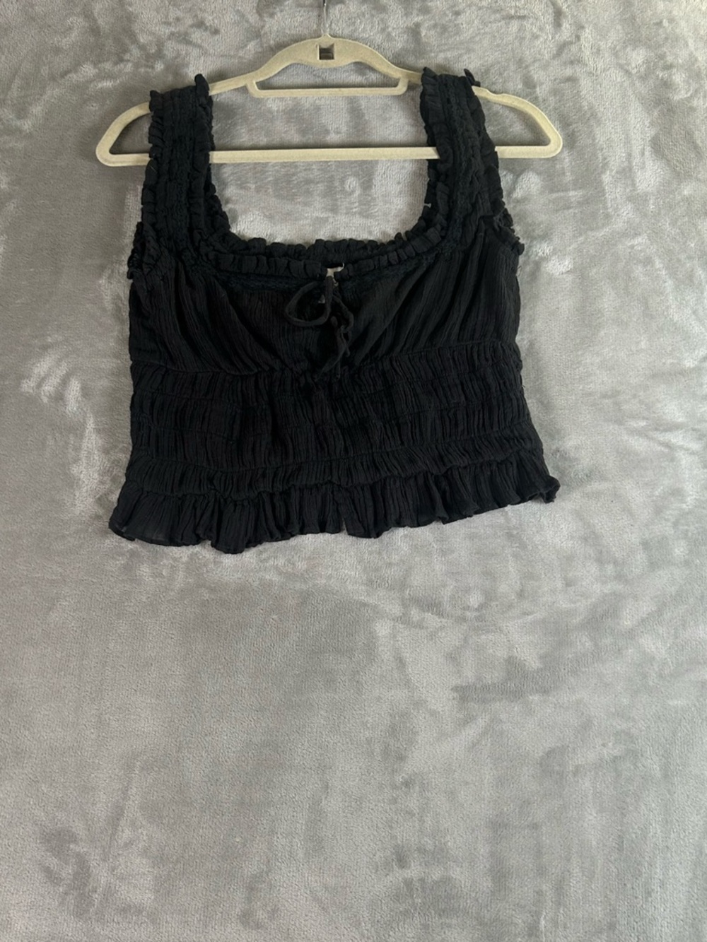 Princess Polly Black Smocked Square-Neck Crop Tank Top
